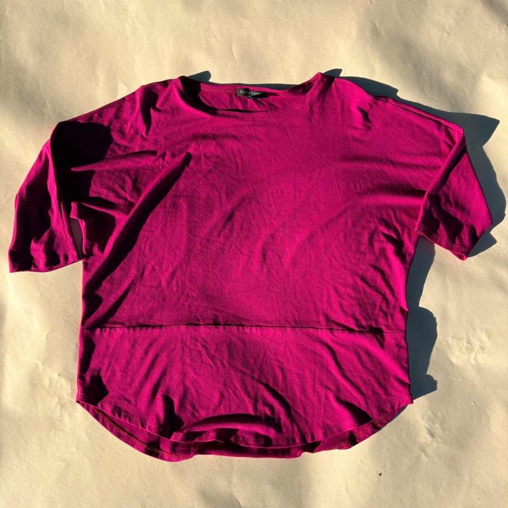 Eileen Fisher Petite Magenta Pink Viscose Spandex Batwing 3/4 Sleeve Top PS/PP